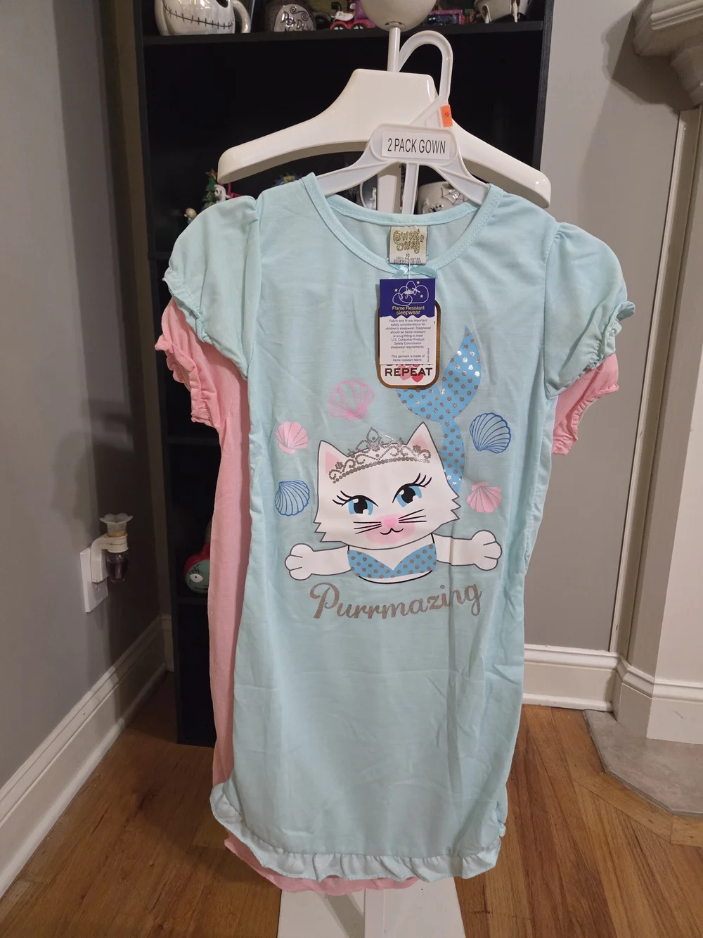 Kids 'Purrmazing' Light Blue & Pink Cat Nightgown - 2 Pack